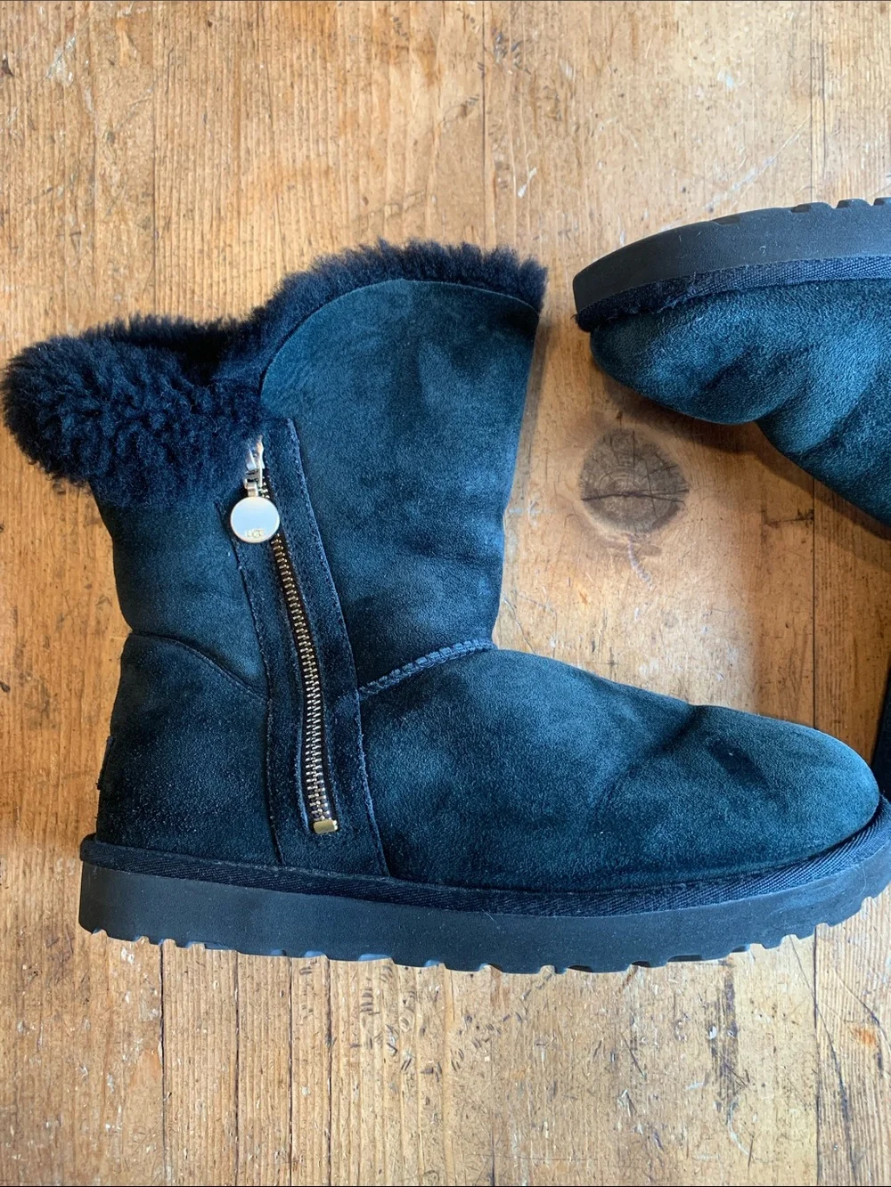 UGG Black Suede Short Shearling Boots